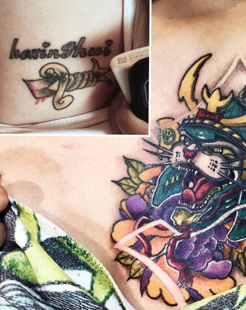 遮盖纹身纹身图片_胸部背部New SchoolOld School纹身图案