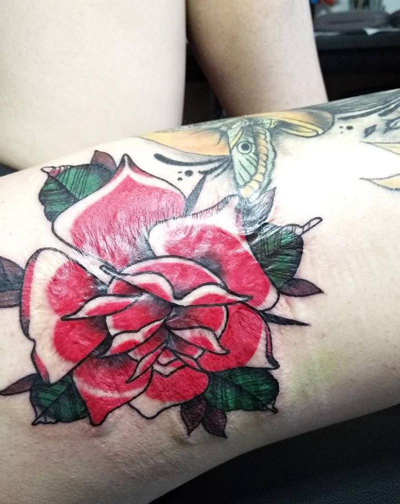 遮盖伤疤纹身图片_腿部Old School纹身图案