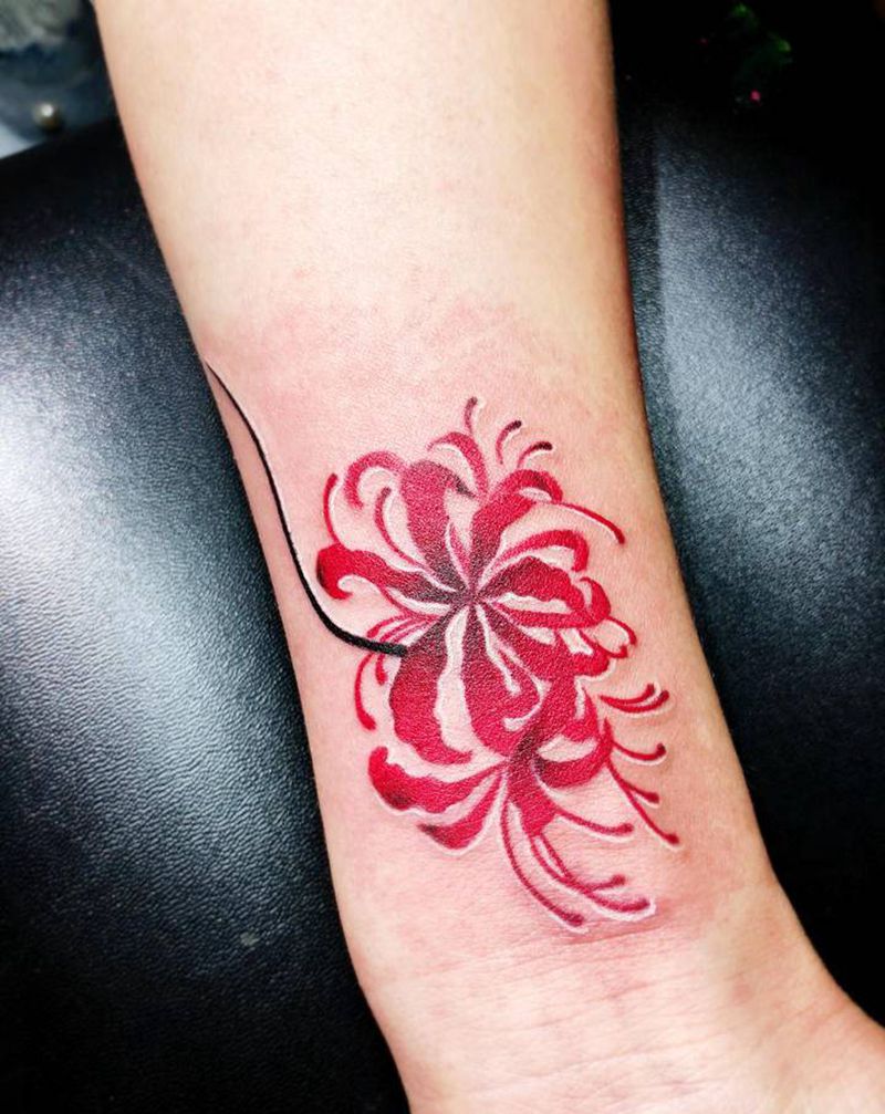 彼岸花纹身图片_手臂胸部水彩纹身图案