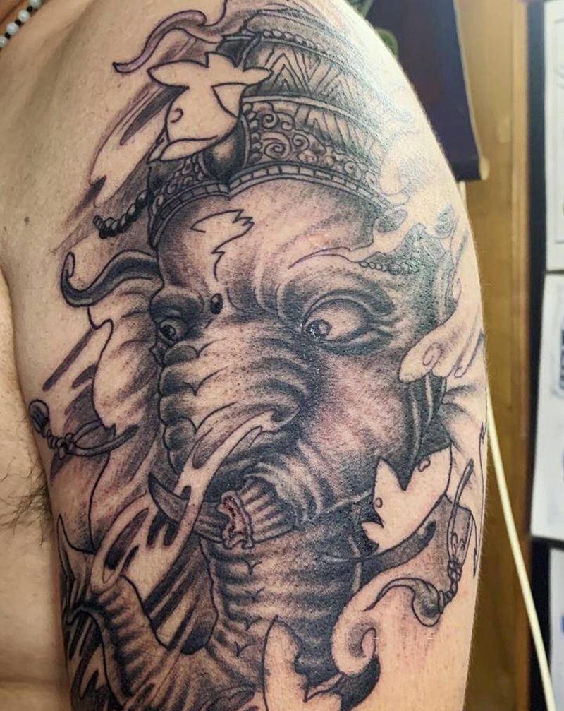 象神纹身图片_新传统纹身图案