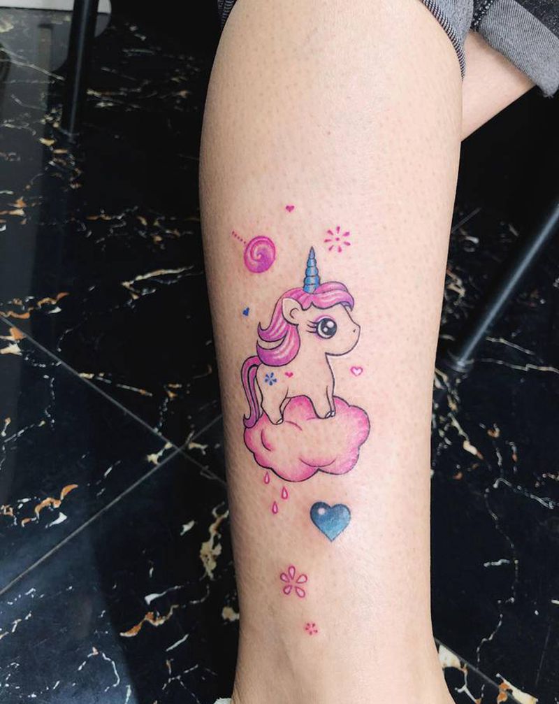 小清新独角兽纹身纹身图片_腿部手臂New School纹身图案