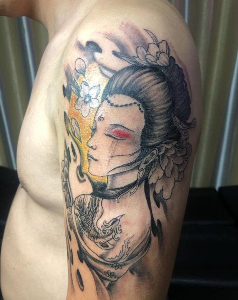 落泪艺妓纹身图片_新传统纹身图案