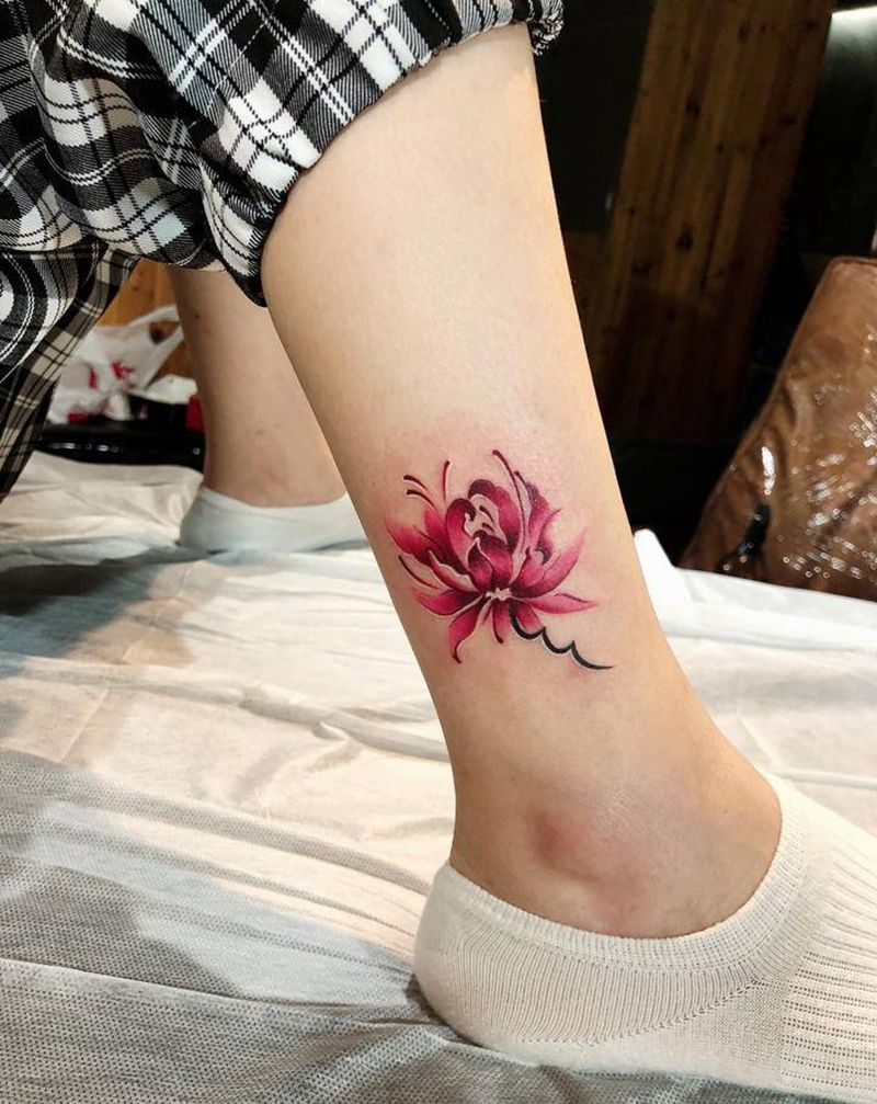 小清新彼岸花纹身纹身图片_手臂腿部水彩New School纹身图案