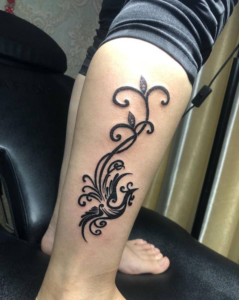 图腾凤凰纹身图片_腿部图腾纹身图案