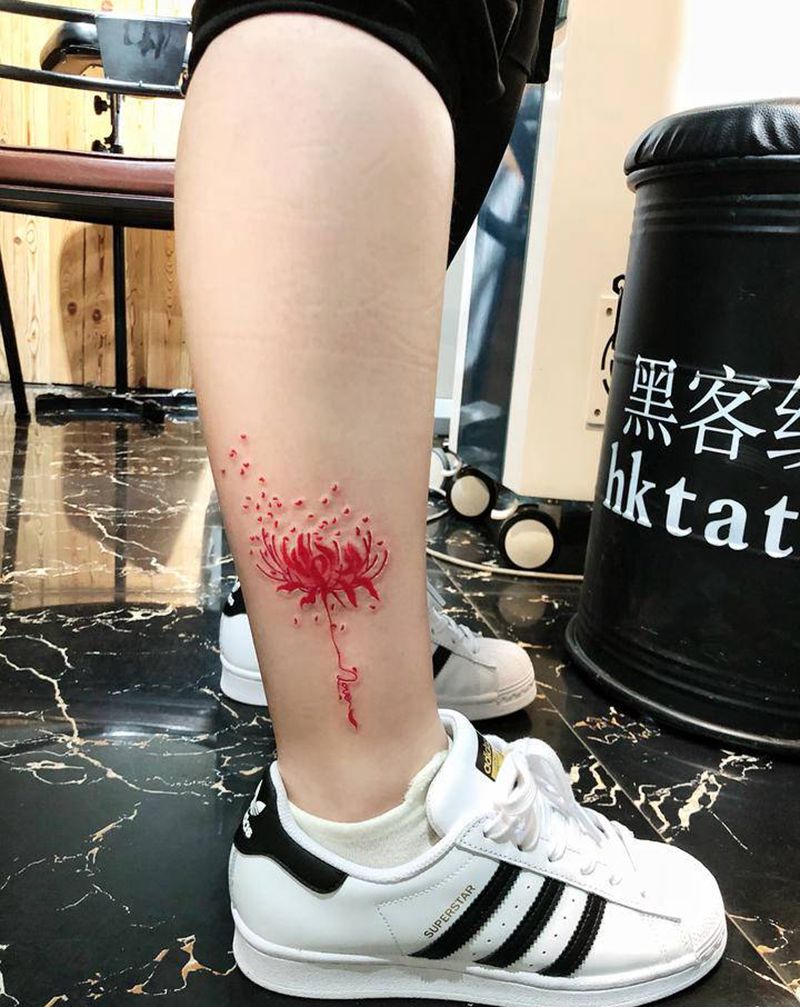 脚踝彼岸花纹身纹身图片_腿部手臂水彩纹身图案