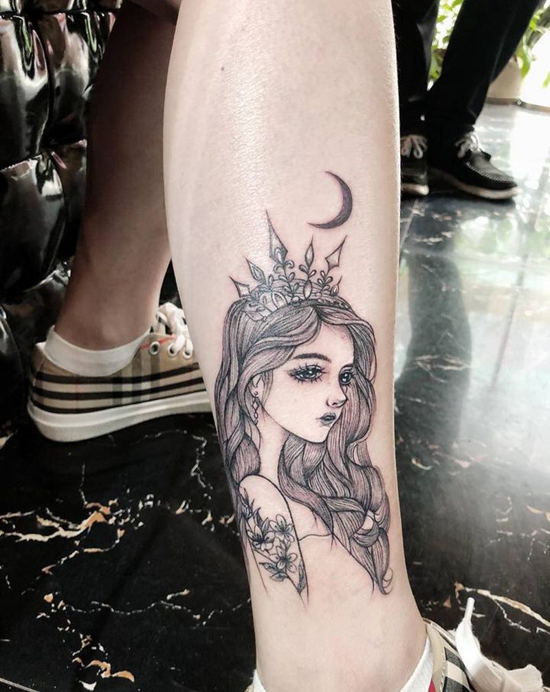 小腿美女纹身图片_腿部手臂New School几何纹身图案