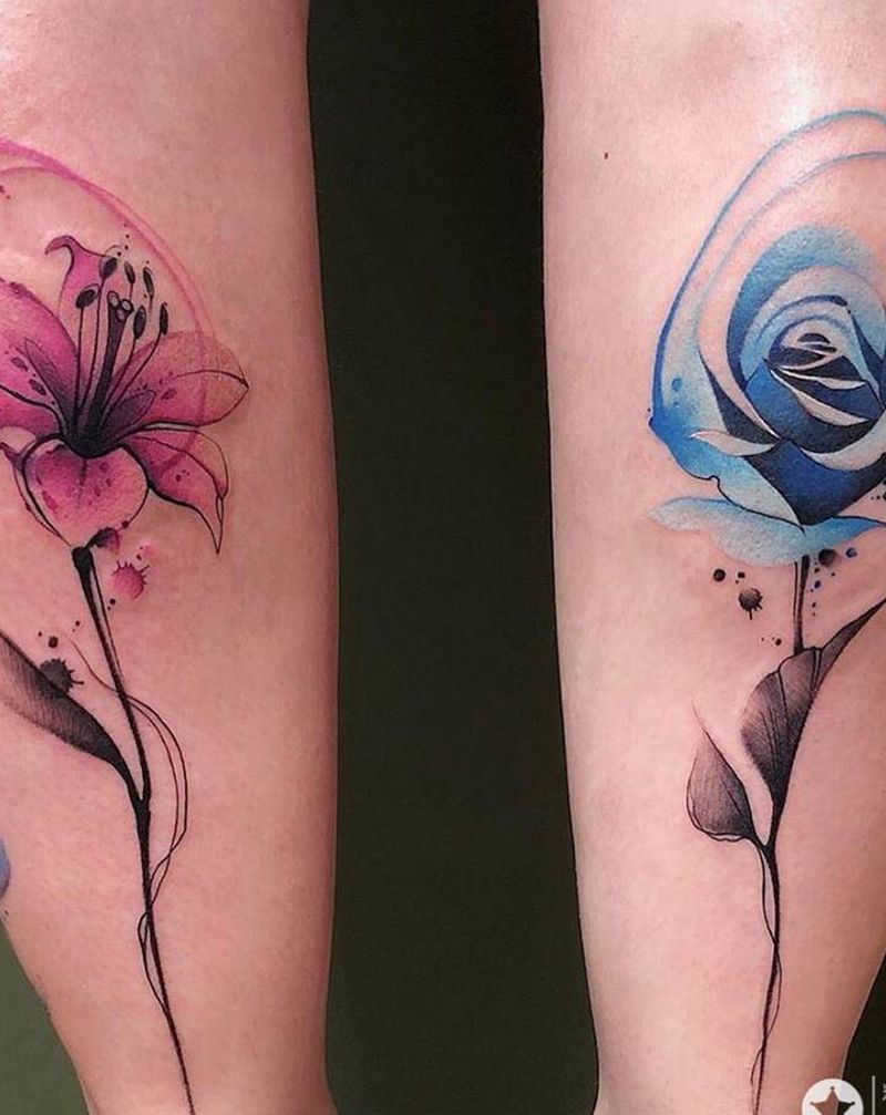 水彩小清新纹身图片_肩部腿部水彩纹身图案