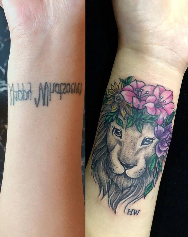 遮盖纹身作品纹身图片_手臂腿部水彩New School纹身图案