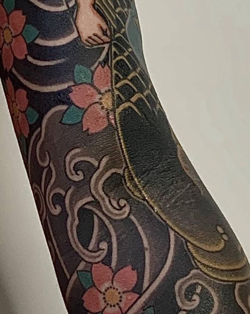 手臂作品纹身图片_手臂老传统纹身图案