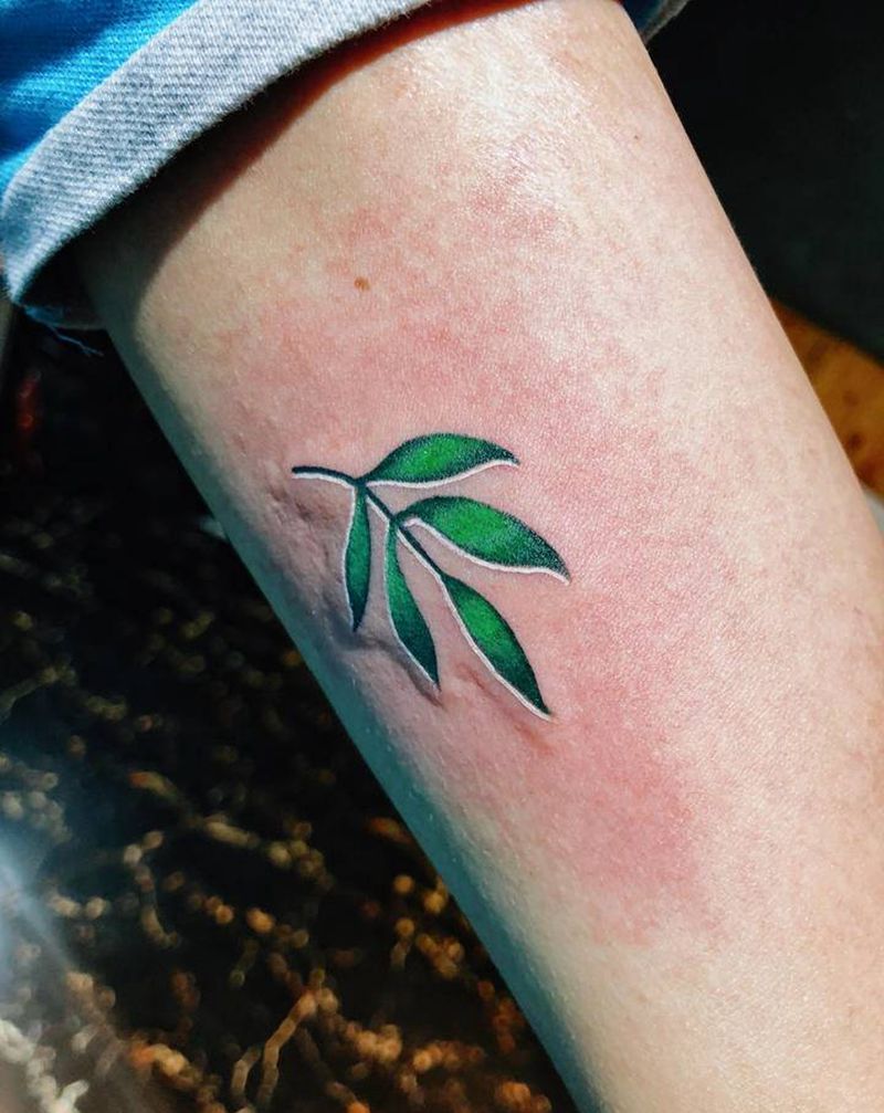 小清新树叶纹身纹身图片_腿部手臂New School纹身图案