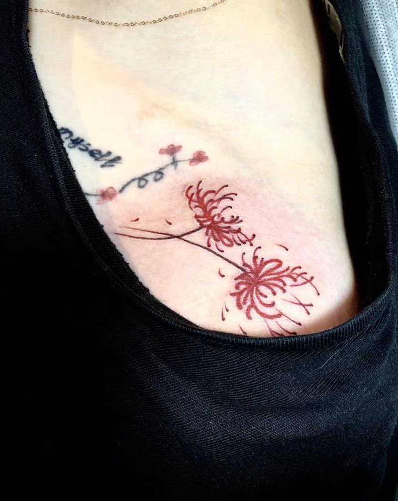 锁骨彼岸花纹身纹身图片_肩部腿部水彩纹身图案