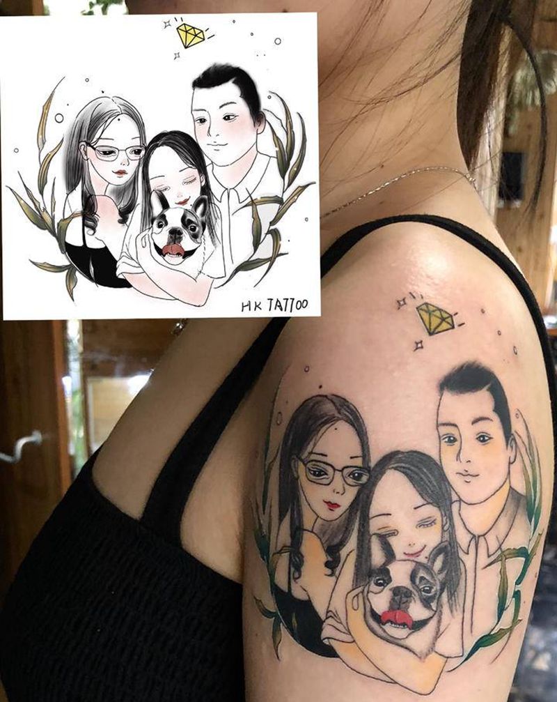 全家福纹身纹身图片_手臂背部水彩纹身图案