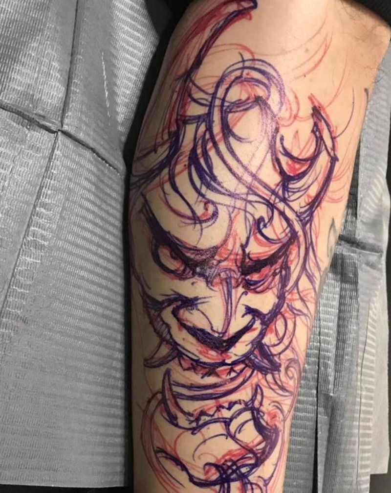 般若纹身图片_腿部纹身图案