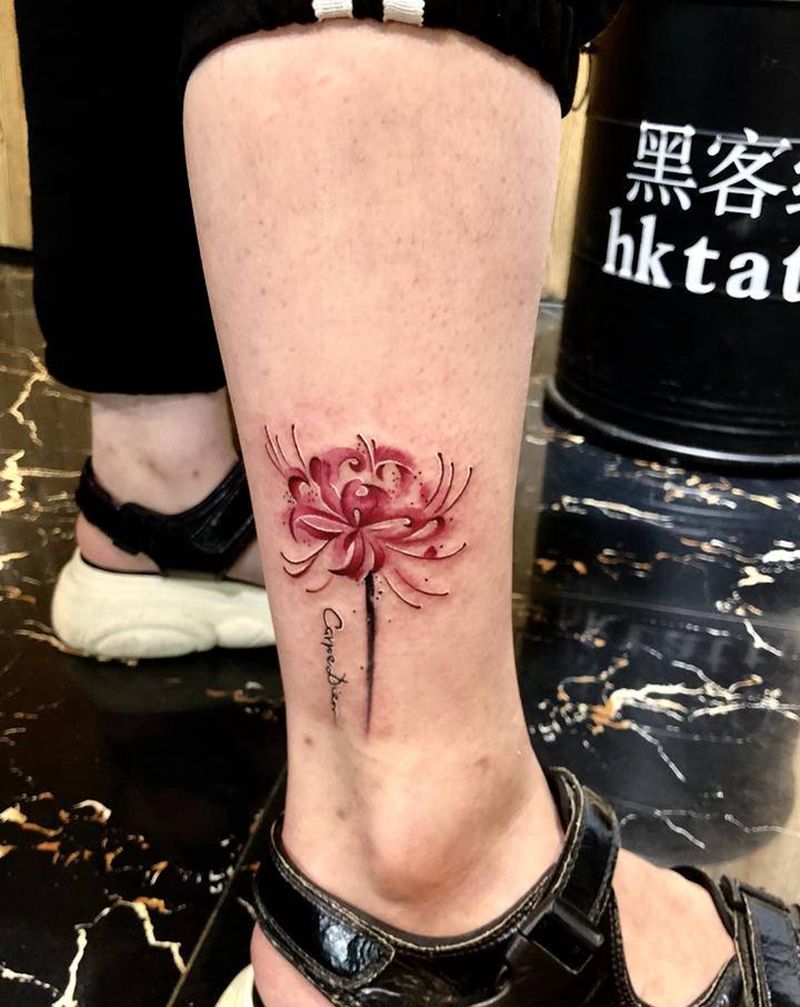 彼岸花纹身纹身图片_手臂腿部水彩纹身图案