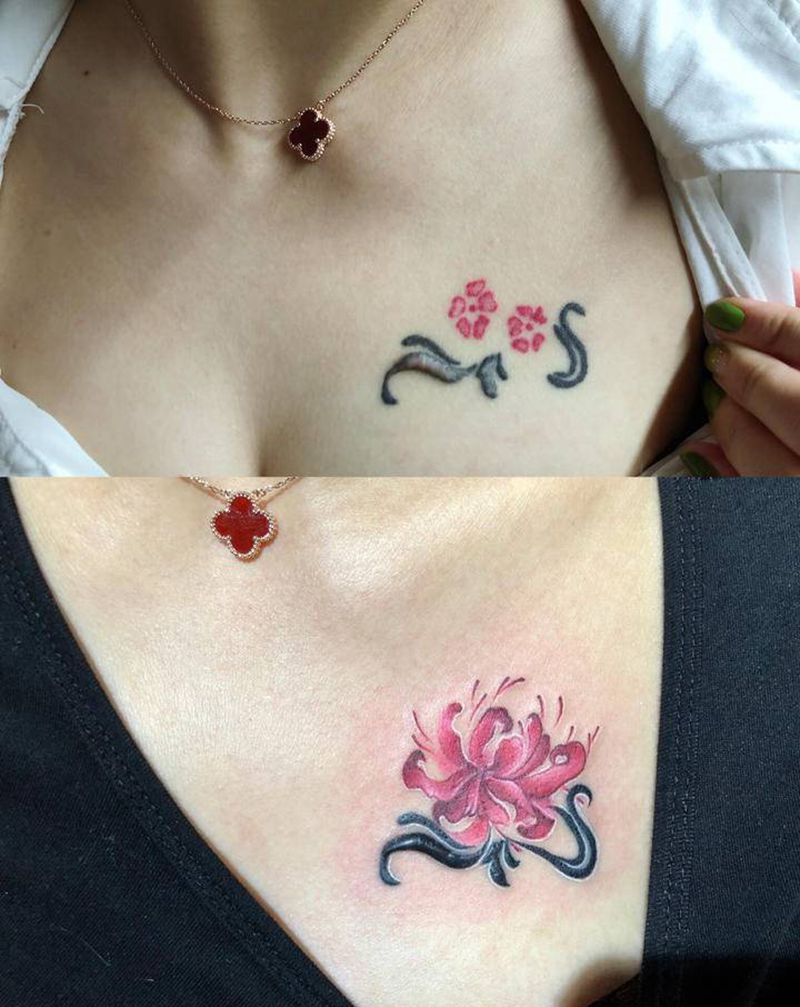 遮盖纹身纹身图片_胸部腿部水彩纹身图案