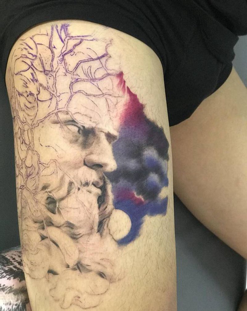 遮盖纹身图片_腿部欧美写实纹身图案