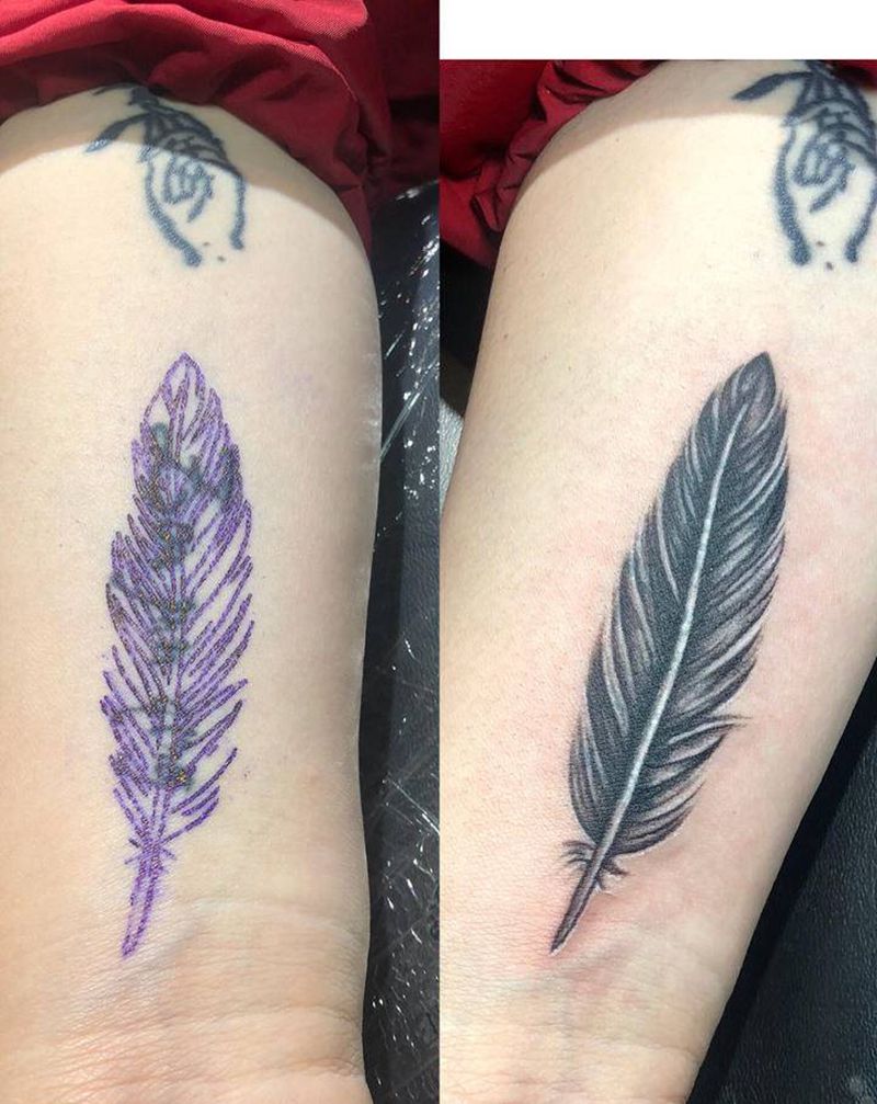 遮盖纹身羽毛纹身图片_手臂腿部Old School纹身图案