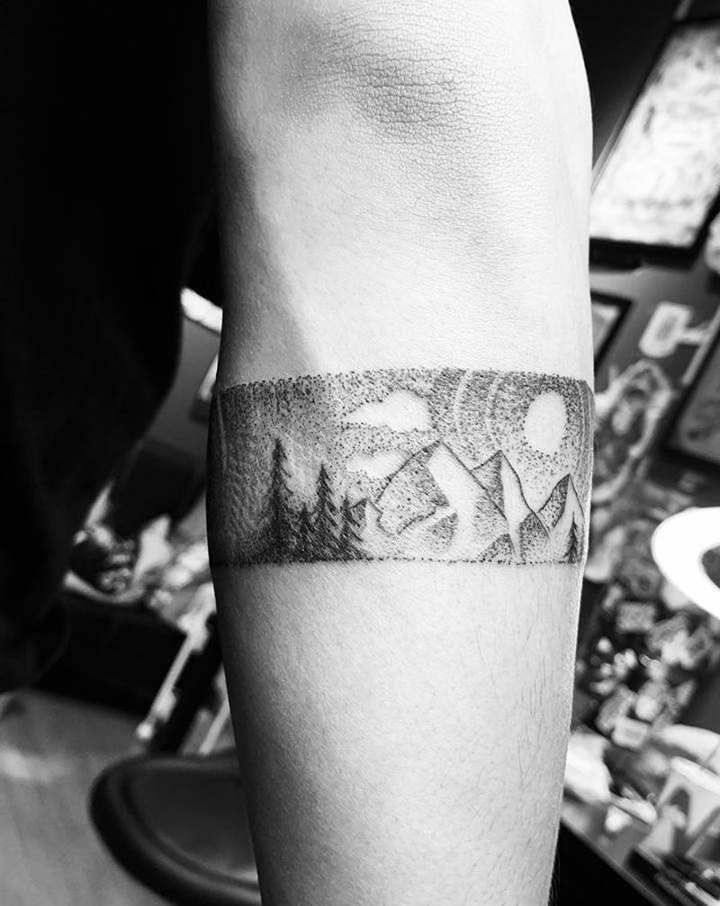 点刺臂环纹身图片_手臂点刺纹身图案