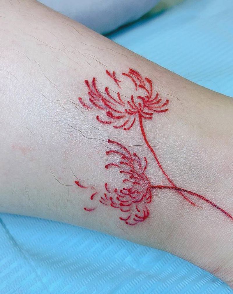 彼岸花纹身图片_腿部水彩纹身图案