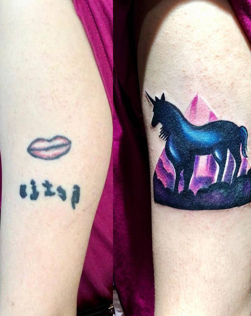 遮盖纹身纹身图片_手臂腿部水彩New School纹身图案