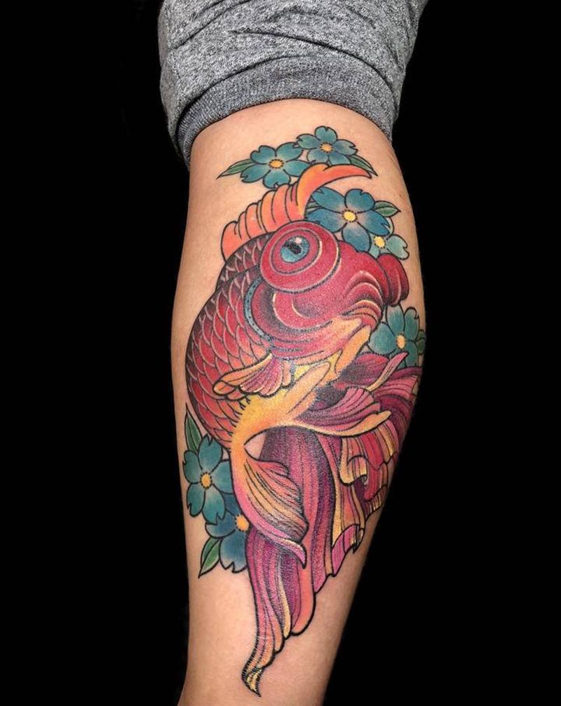 小金鱼纹身图片_腿部Old School纹身图案