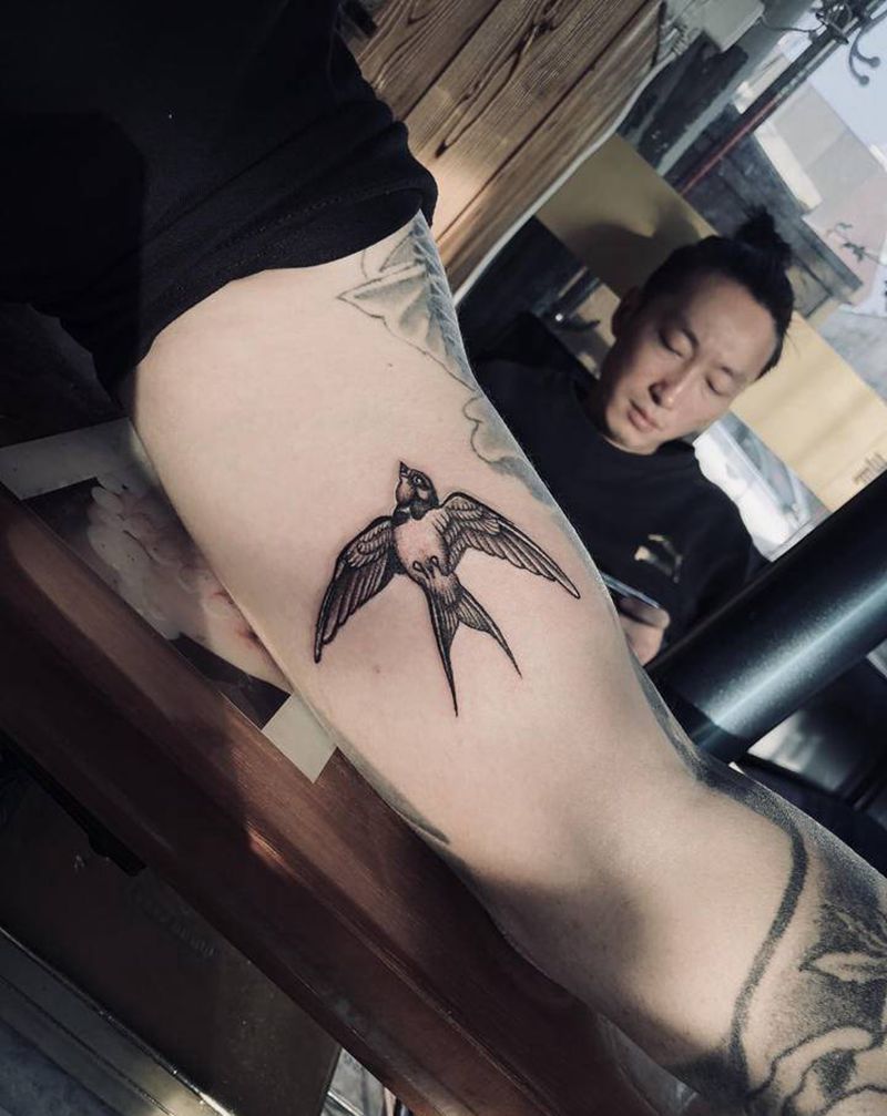 燕子纹身图片_手臂腿部New School纹身图案