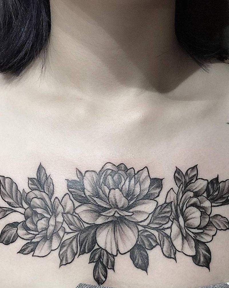 素花纹身纹身图片_胸部腰部New School水彩纹身图案