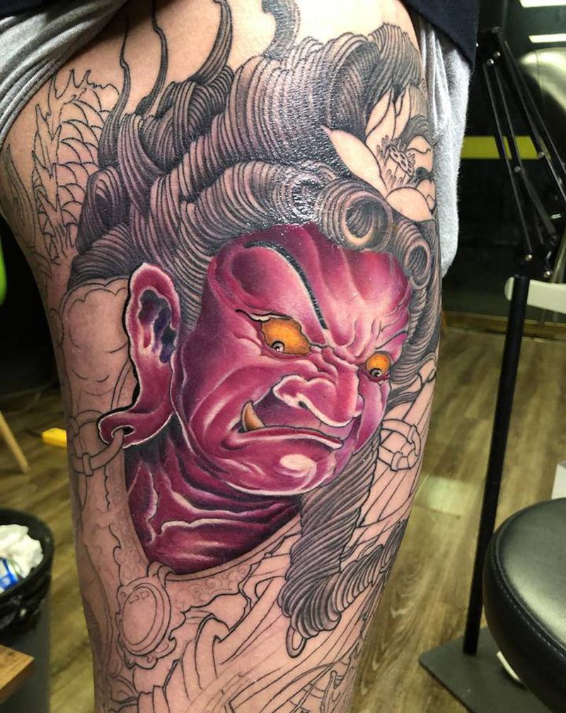 明王纹身图片_腿部新传统纹身图案