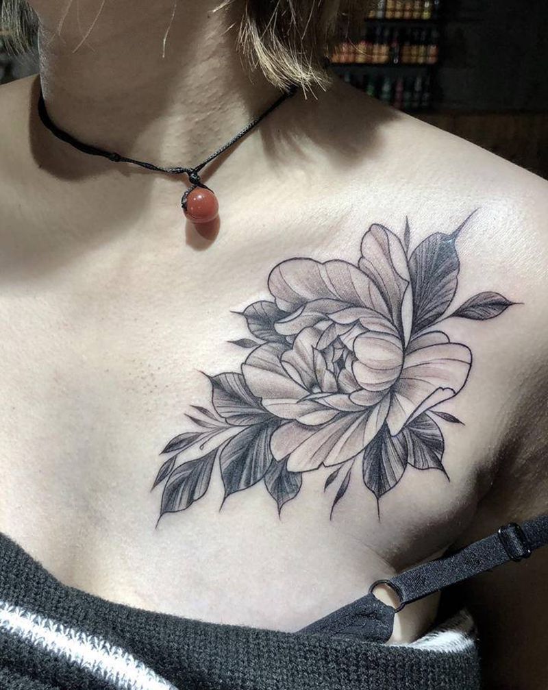 锁骨素花纹身纹身图片_肩部手臂图腾点刺纹身图案