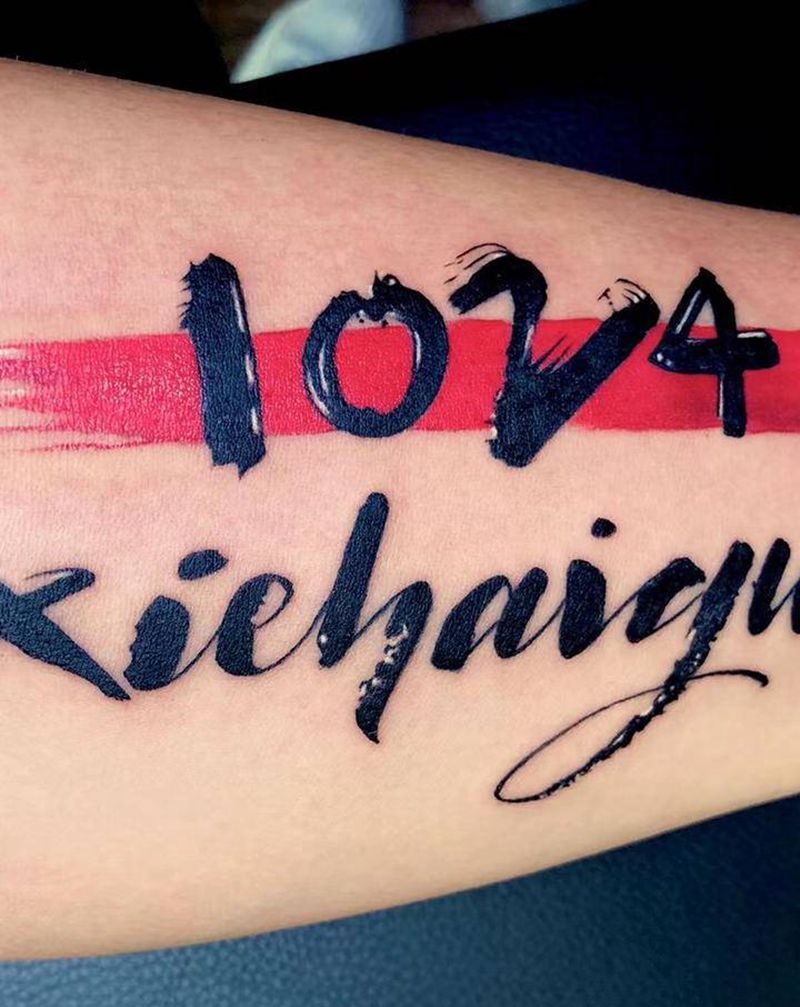 英文字体纹身图片_手臂水彩水墨纹身图案