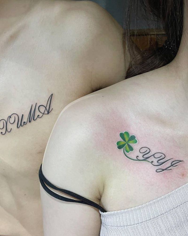 小清新情侣纹身纹身图片_胸部背部花体字水彩纹身图案