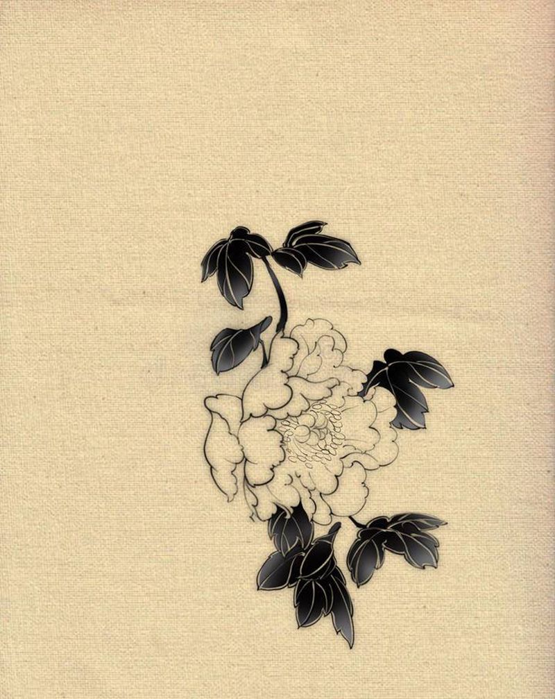 牡丹纹身图片_腿部新传统纹身图案