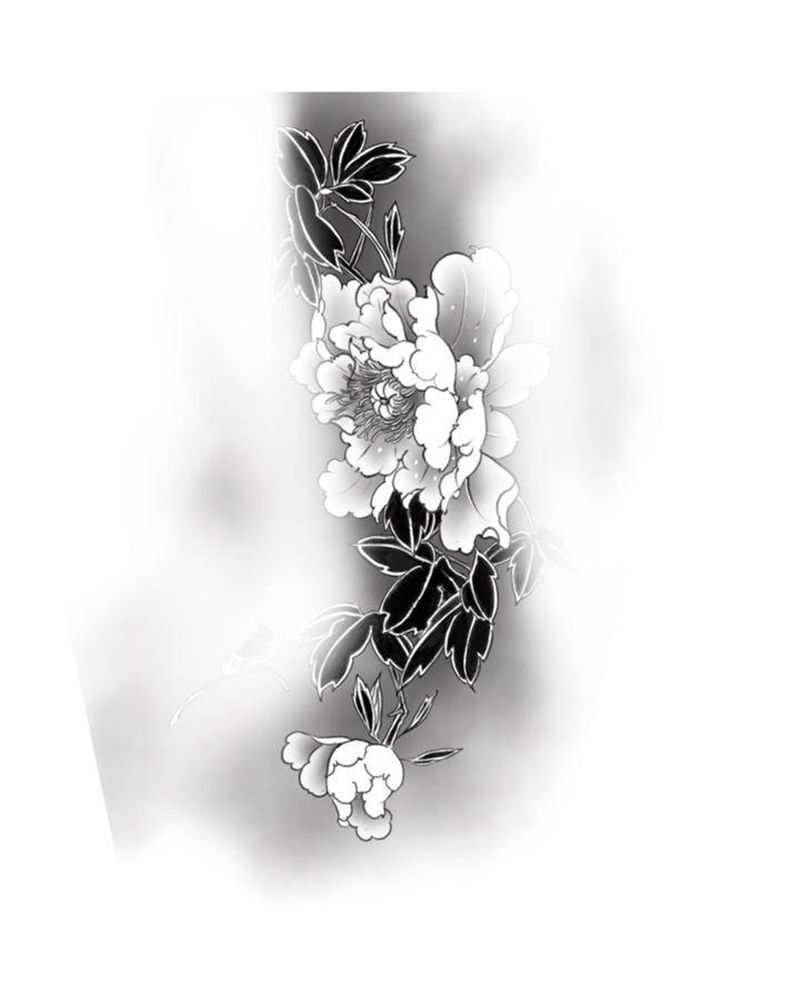 牡丹纹身图片_手臂新传统牡丹纹身图案