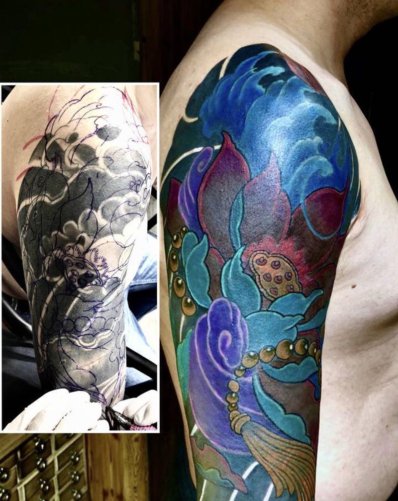 暴力遮盖纹身图片_手臂背部老传统新传统纹身图案