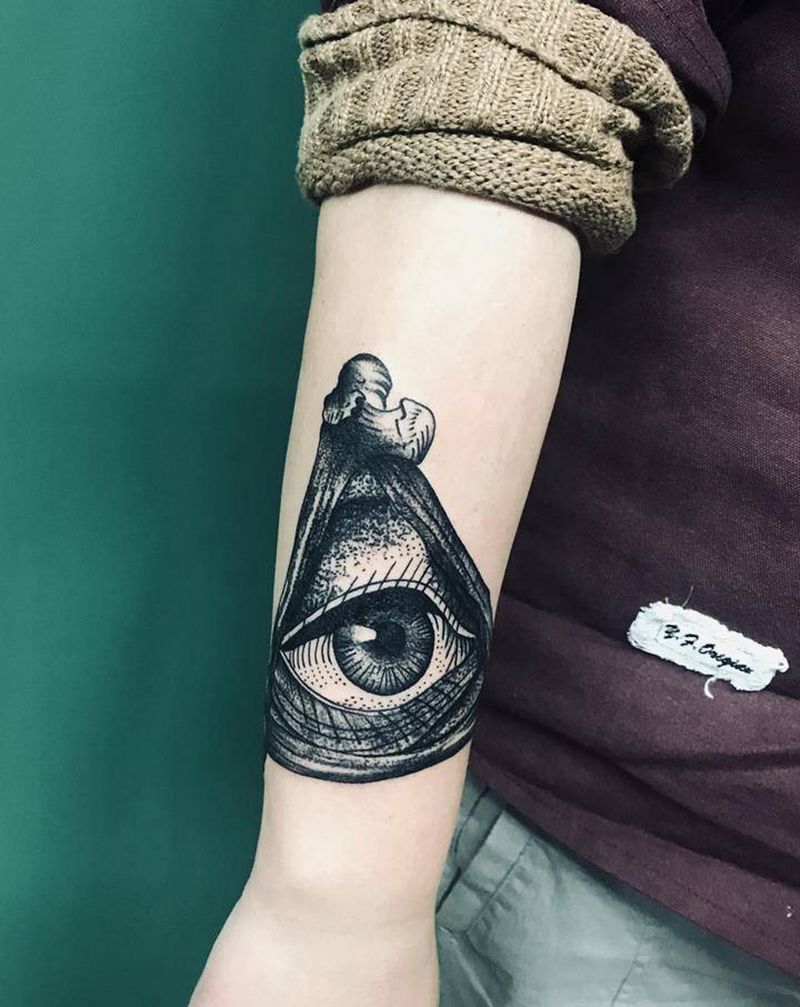 眼睛纹身图片_手臂点刺纹身图案