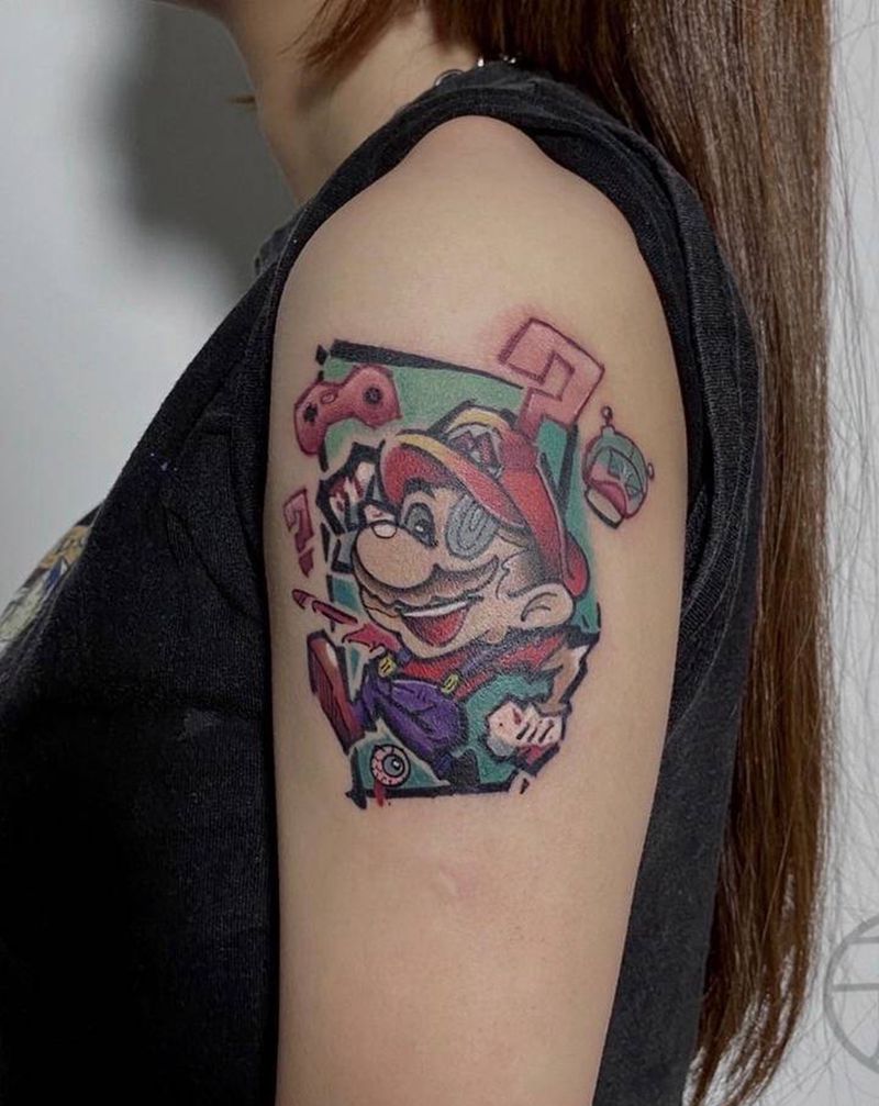 卡通马里奥纹身图片_New School纹身图案