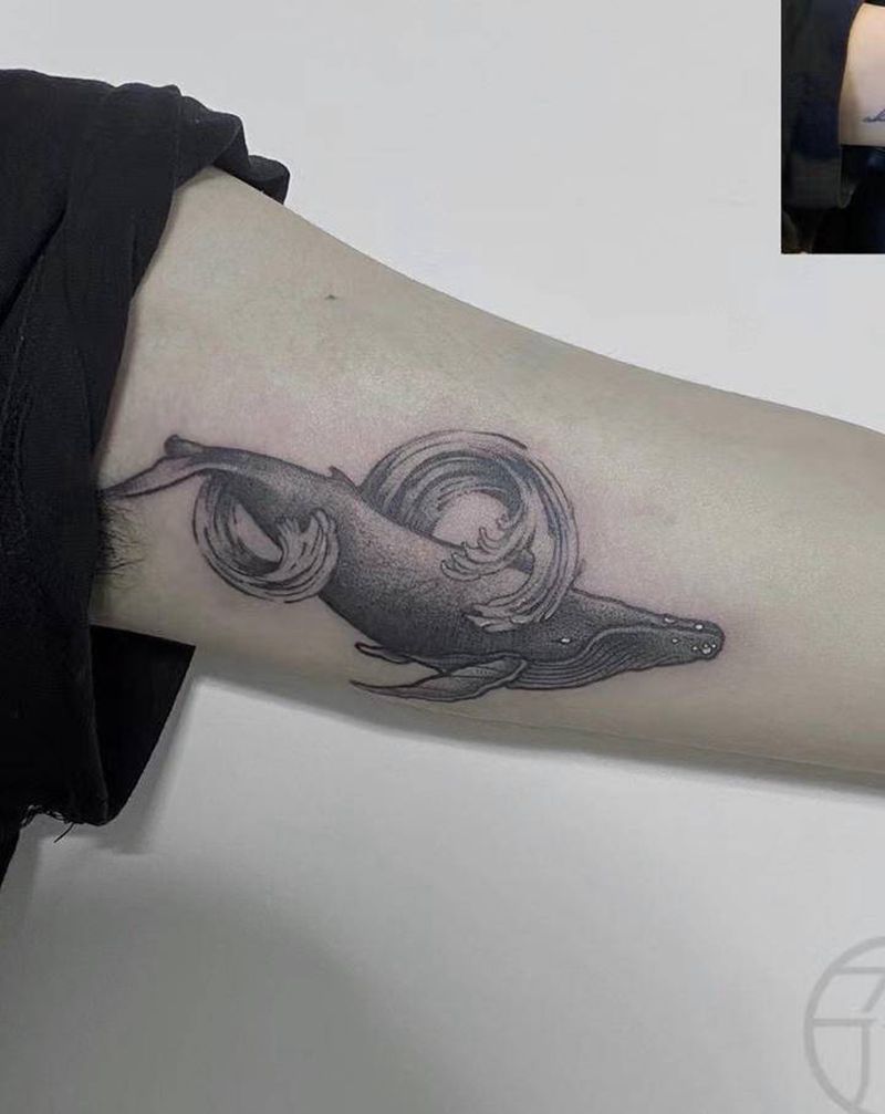 鲸鱼遮盖纹身图片_点刺纹身图案