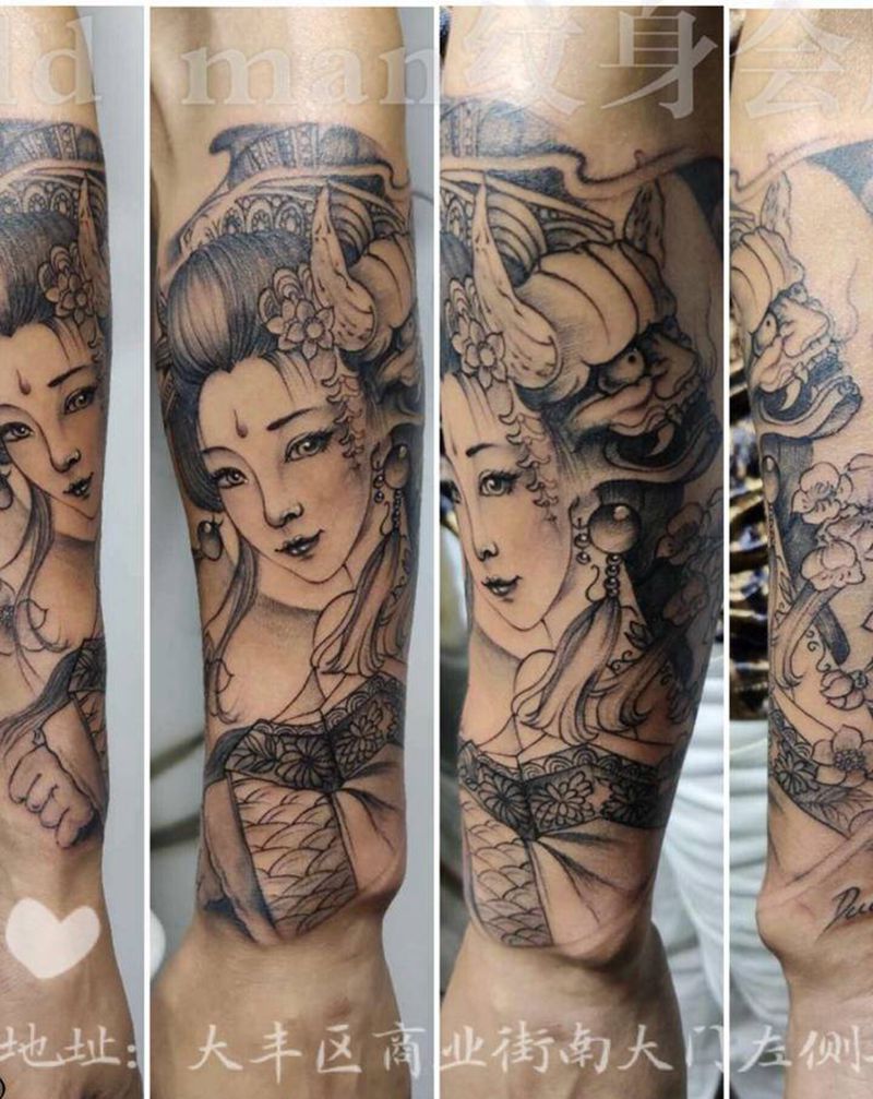 艺伎纹身图片_手臂新传统纹身图案
