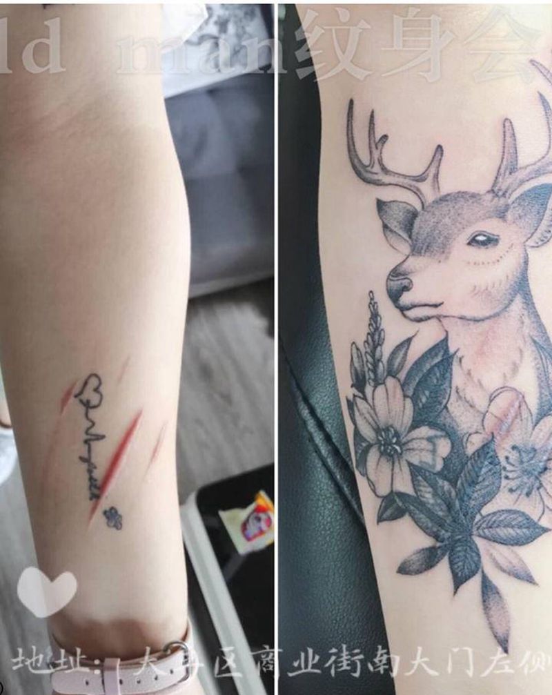 鹿纹身图片_手臂纹身图案