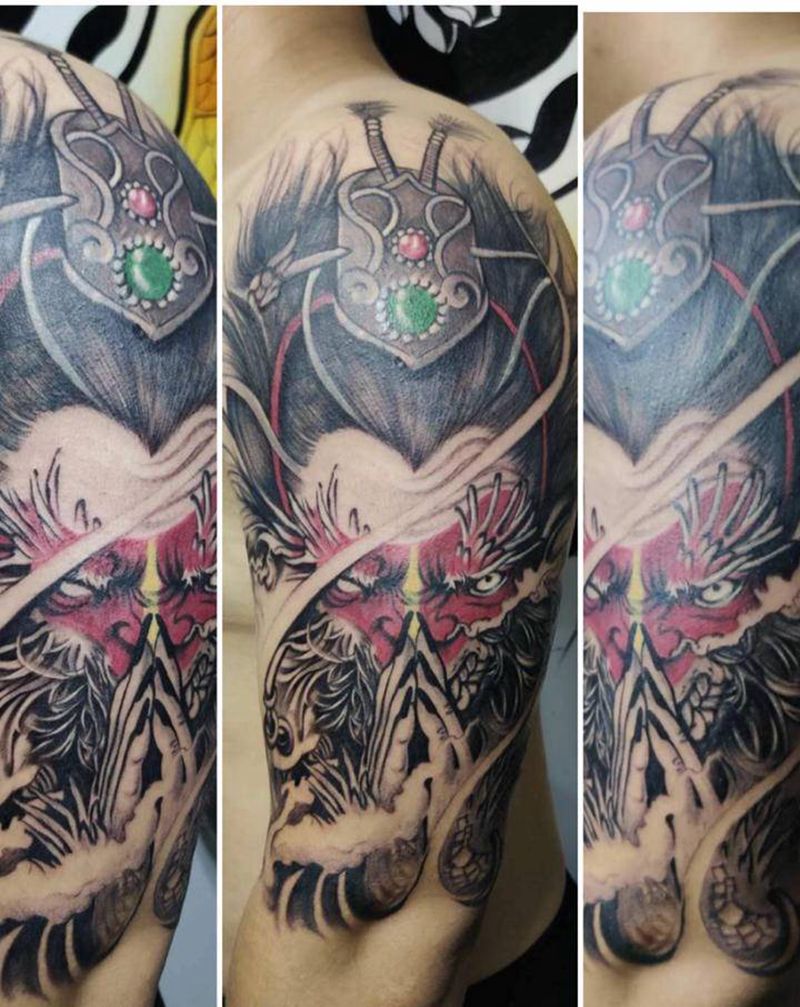 战斗佛纹身图片_手臂新传统纹身图案