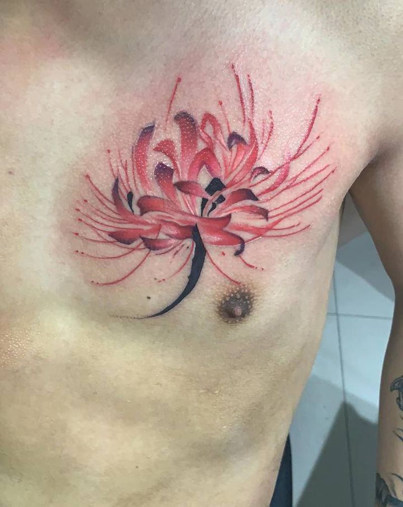彼岸花纹身图片_胸部纹身图案