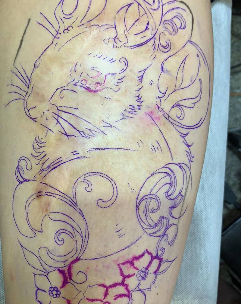 伤疤遮盖纹身图片_腿部纹身图案