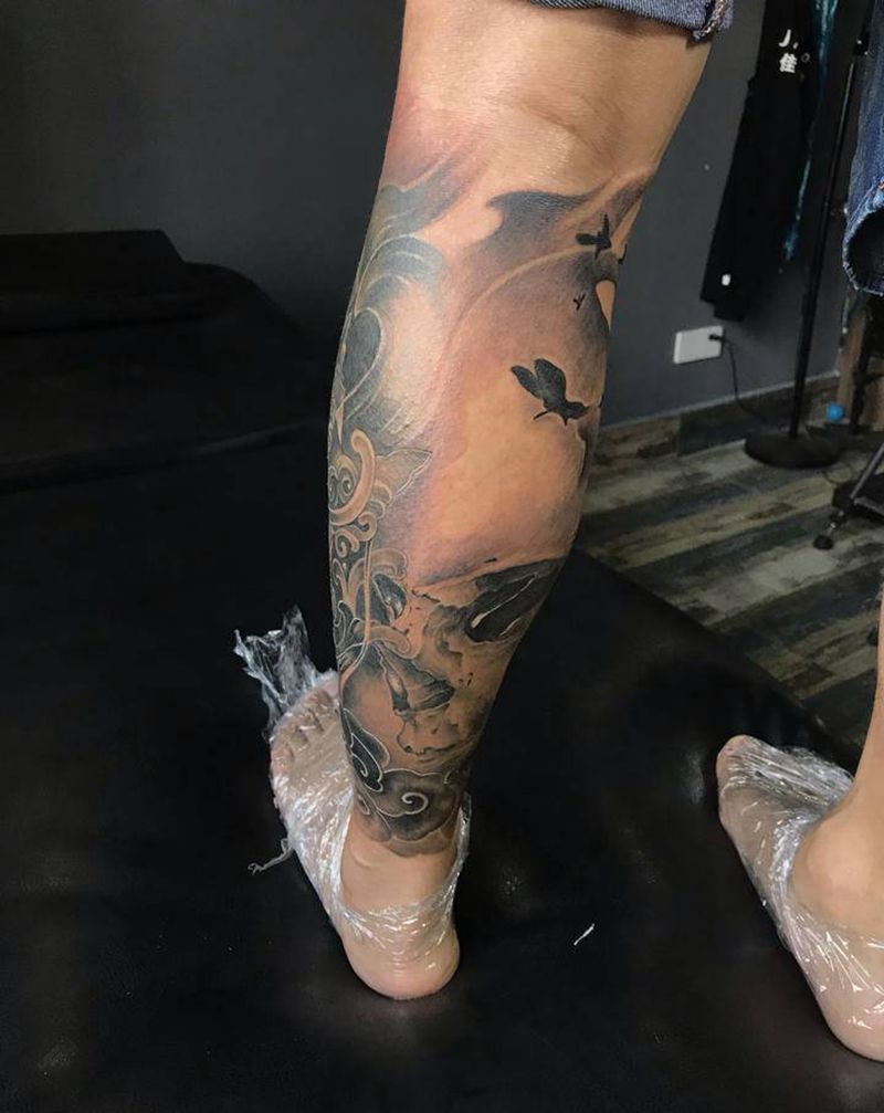 嘎巴拉纹身图片_腿部New School纹身图案