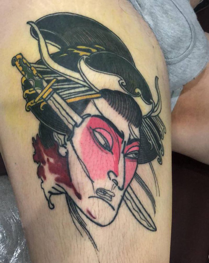 传统 身首纹身图片_腿部老传统纹身图案