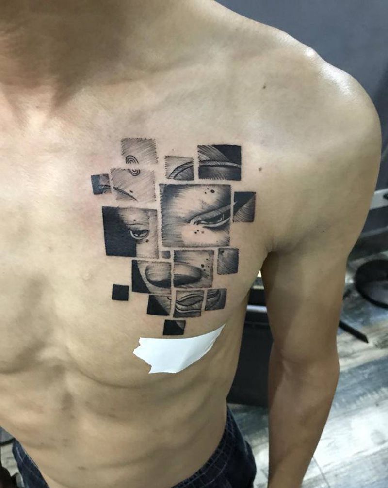 佛纹身图片_胸部纹身图案