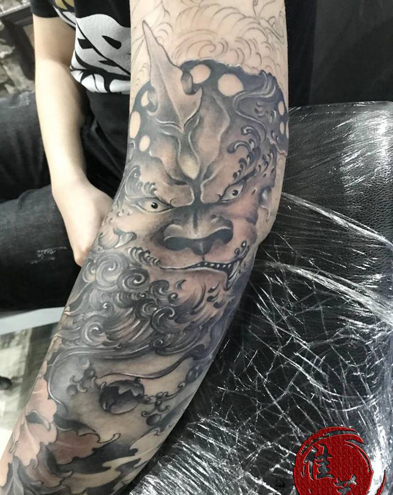 唐狮纹身图片_手臂新传统纹身图案