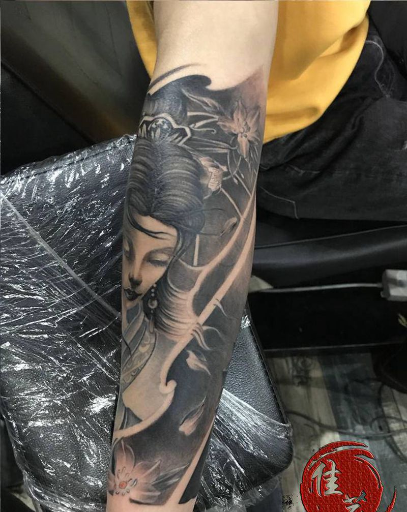 艺妓纹身图片_手臂新传统纹身图案