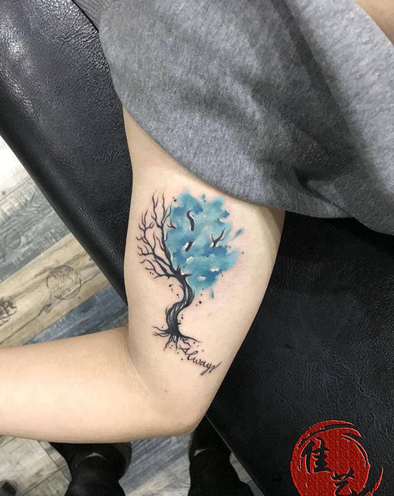 生命之树纹身图片_手臂New School水墨纹身图案