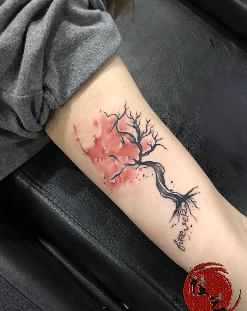生命之树纹身图片_手臂水墨New School纹身图案