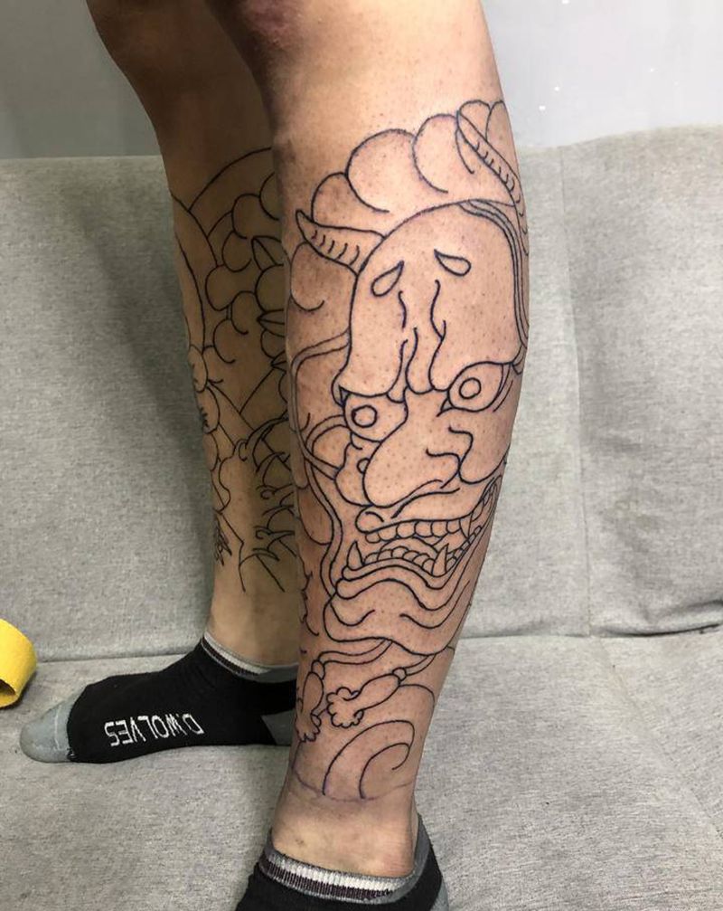 般若纹身图片_腿部老传统纹身图案